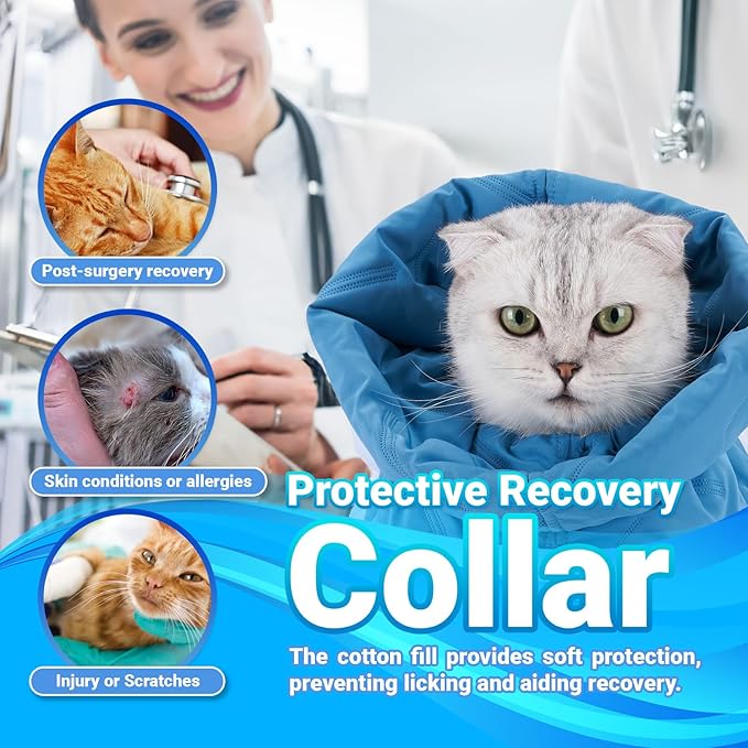 Cat Recovery Collar, Soft Adjustable Cone for Cats and Kittens, Lightweight Waterproof Elizabethan Collar for After-Surgery Care, Prevent Licking and Scratching, Neck Protector for Pets（Lake Blue,S）