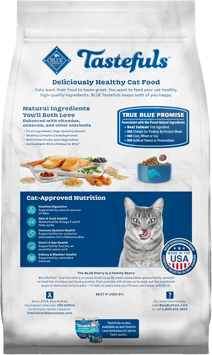 Blue Buffalo Tastefuls Indoor Natural Adult Dry Cat Food, Salmon & Brown Rice 10lb Bag