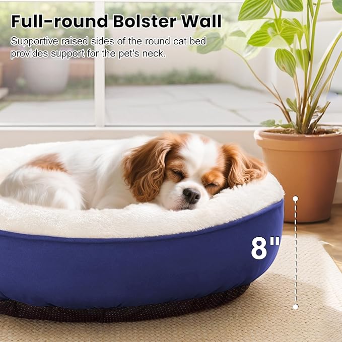 Love's cabin Round Donut Cat and Dog Cushion Bed, 25in Pet Bed for Small or Medium Dogs, Anti-Slip & Water-Resistant Bottom, Soft Durable Fabric Pet Beds, Washable Calming Cat & Dog Bed Navy