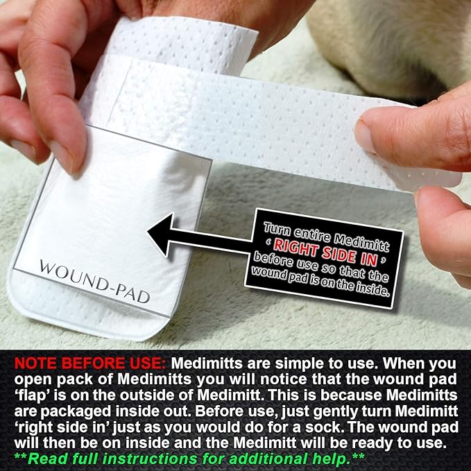 Medimitt Paw Bandages for Dogs, Cats and Pets – Stretchy Medical Booties, First Aid for Paws – Non Slip, Non Adhesive, Breathable, Disposable, Washable, Adjustable Strap, Value Pack (2XS 12-Pack)