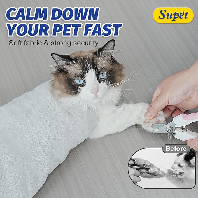 Supet Cat Wrap for Cutting Nails, Self-Adhesive Cat Grooming Wrap, Anti-Scratch Cat Wrap for Grooming, Ideal for Medicine, Nail Clipping, Teeth Brushing, Ear Cleaning