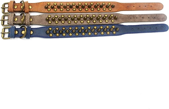 Spiked Dog Collar Soft Pu Leather Mushrooms Rivet Spike Studded Puppy Adjustable Pet Collars for Small Breeds (L, Grey1)