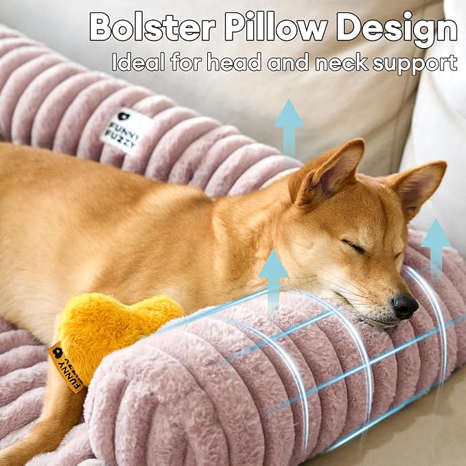 FUNNY FUZZY Pet Couch Cover for Sofa, Calming Dog Bed for Couch, Fluffy Plush Cat Bed Mat for Furniture Protector for Small Dogs and Kitten, 27×24 in, Pink