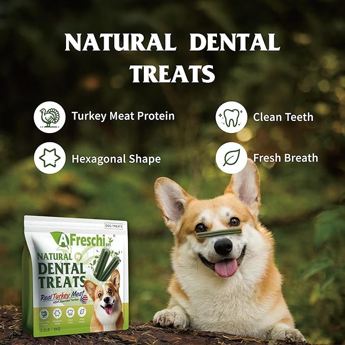 Afreschi Turkey Dental Sticks for Dogs, 2.2 lb – All Natural Dog Chews, USA-Sourced Trukey, Hypoallergenic, Long-Lasting Chew for Puppies and Adult Dogs, Grain-Free, Signature Series