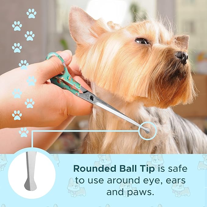 Kenchii Happy Puppy Ball Tip Shears for Dogs | Pet Grooming Essentials | Stainless Steel Trimming Scissors With Safety Blunt Tip | Dog Grooming Tools | 5.5 In