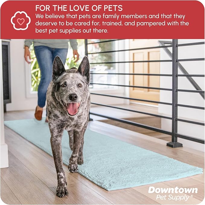 My Doggy Place Microfiber Dog Mat for Muddy Paws, 8' x 2' Light Blue - Non-Slip, Absorbent and Quick-Drying Dog Paw Cleaning Mat, Washer and Dryer Safe - Hallway Runner