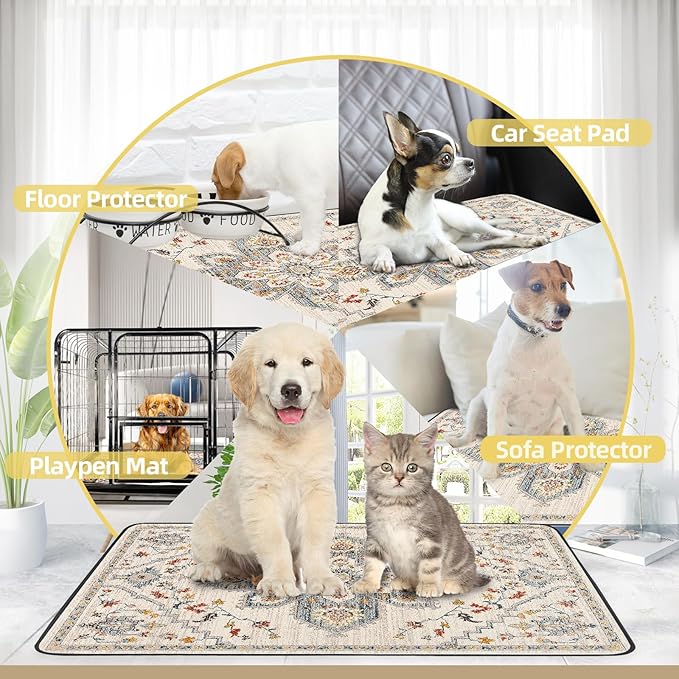 Washable Pee Pads for Dogs Large 2 Pack, 48" x 48" Reusable Puppy Pads Waterproof Dog Rugs, Super Absorbent, Leakproof, Dog Crate Pad, Playpen Mat, Whelping Pads, White Medallion