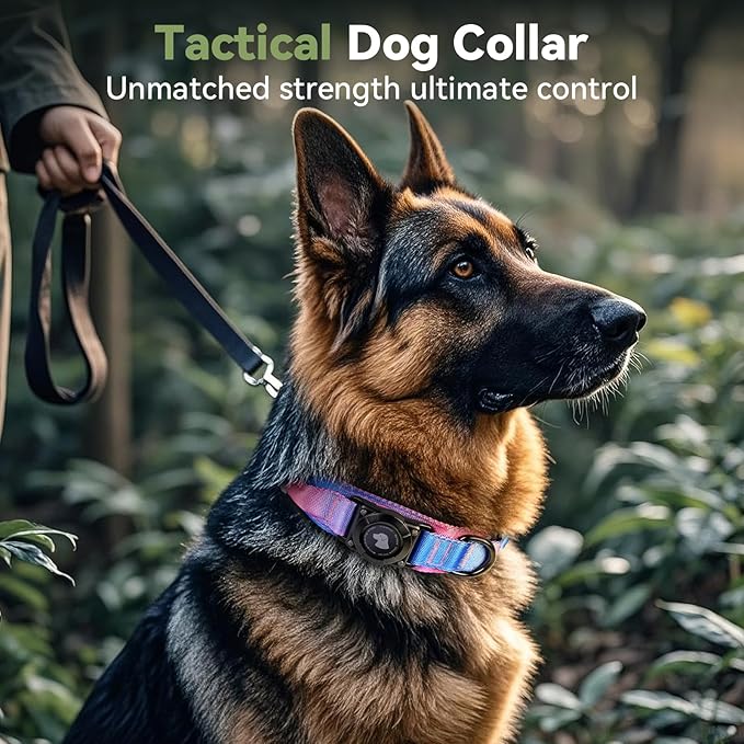 2026 Upgrade Waterproof AirTag Dog Collar, Military Tactical Dog Collar with AirTag Holder, Comfortable Control Handle and Metal Buckle, GPS Dog Collar Holder for Medium to Large Dogs (Snow Cone,M)