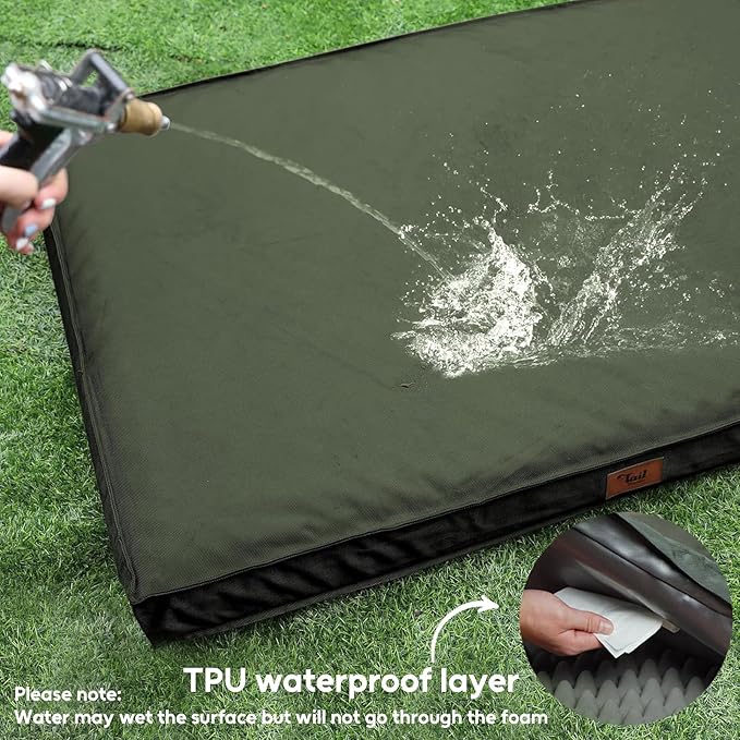 Outdoor Extra Large Dog Bed, Jumbo Waterproof Dog Bed for Large Dogs, Orthopedic Egg Foam Pet Bed Mat with Removable Oxford Cooling Cover, Dark Green