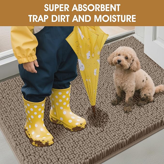 IM HOME Extra Large 71" x 25" Beige Dog Door Mats for Muddy Paws, Chenille Absorbent Dog Mat, Non Slip Heavy Mud Mat for Dogs, Soft Pet Bed Mat for Entryway, Mud Paws, Inside Floor