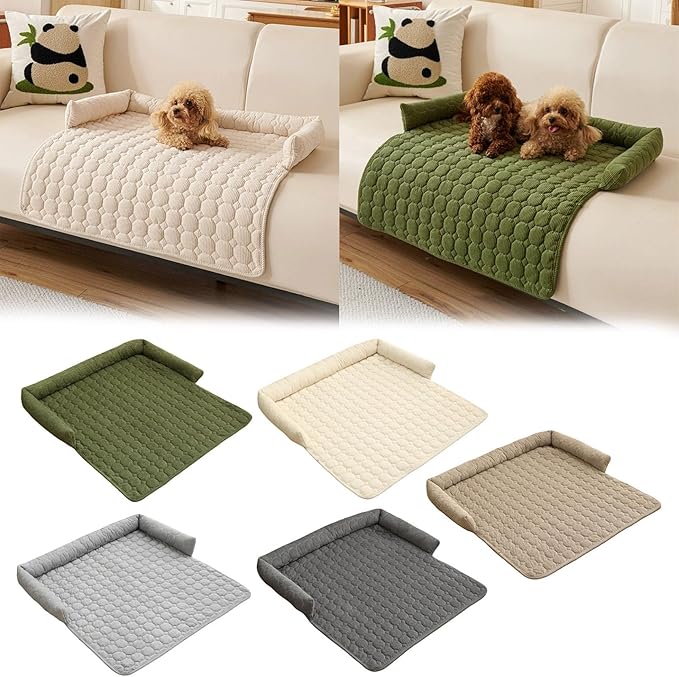Pet Couch Covers for Sofa, 29" L × 29" W Calming Dog Bed Fluffy Dog Plush Mat for Furniture Protector with Bolster, Washable Removable Couch Cover for Small, Medium, Large Dogs and Cats (Green)
