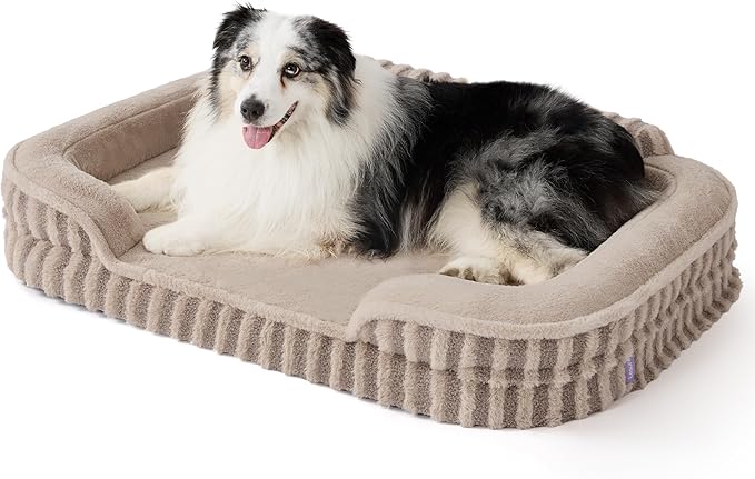 LE SURE Cute L-Plus Dog Beds, Orthopedic Waterproof Large Pet Bed with Sides, Non-Slip Bottom and Egg-Crate Foam Dog Couch Sofa with Washable Removable Cover, Hazel