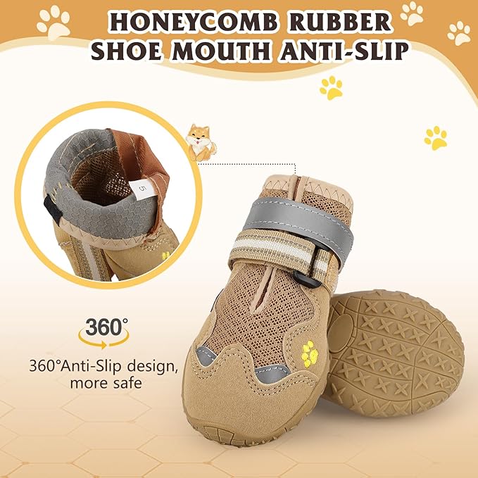Dog Shoes for Large Medium Small Dog, Mesh Breathable Dog Shoes for Hot Pavement, Anti-Slip Dogs Boots Paw Protectors with Reflective for Outdoor Walking Indoor Hardfloors (Size 3)