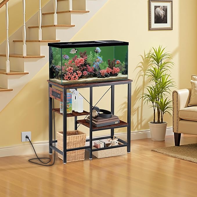 ZENY 20-29-37 Gallon Fish Tank Stand with 3-Tier Adjustable Storage Shelves and Power Outlet, Reptile Tank Stand, 30.7" L*13.7" W Tabletop, 400LBS Capacity