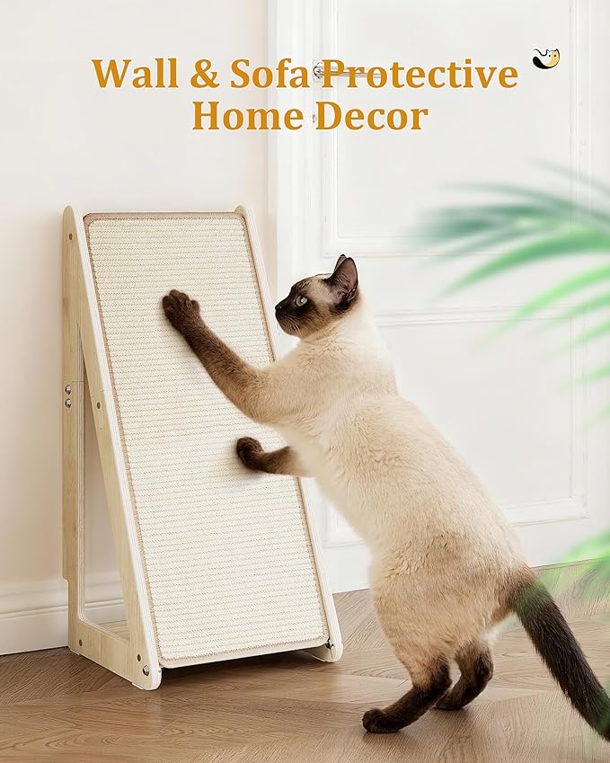 26.4'' Sisal Cat Scratcher Ramp for Indoor Large Cats, Vertical Scratching Post, Wooden Cat Furniture