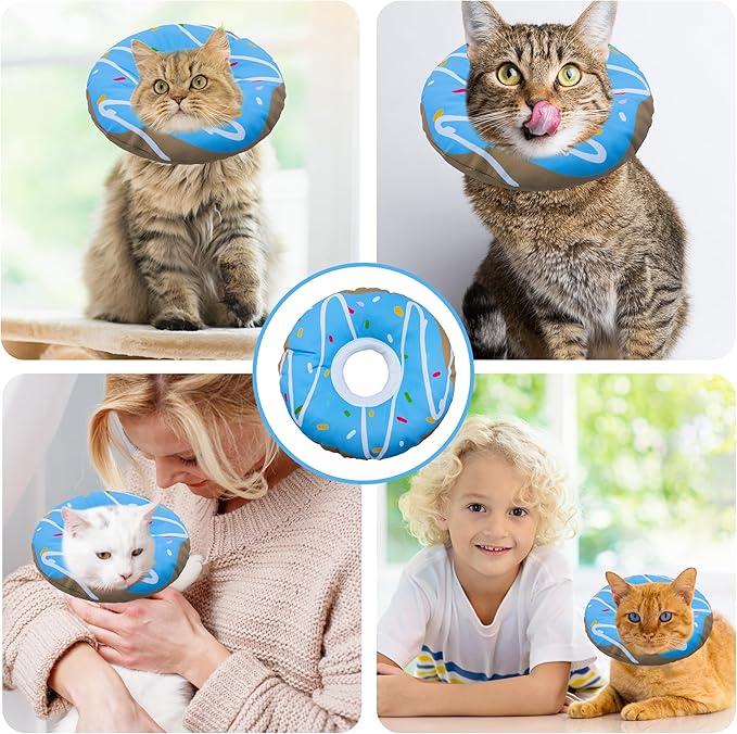 Cat Cone Collar Soft, Adjustable Cat Recovery Collar Kitten Cones to Stop Licking, Cute Donut E Collar After Surgery, Cats Neck Pillow Elizabethan Cones of Shame (Waterproof Blue, Large)