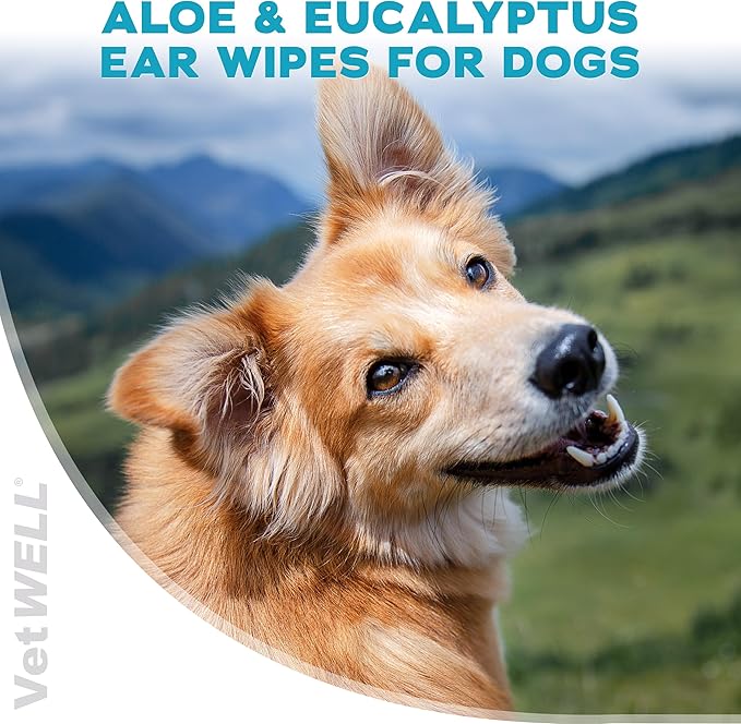 EarWELL by VetWELL Dog Ear Wipes - Otic Cleaning Wipes for Infections and Controlling Ear Odor in Pets - 100 Count