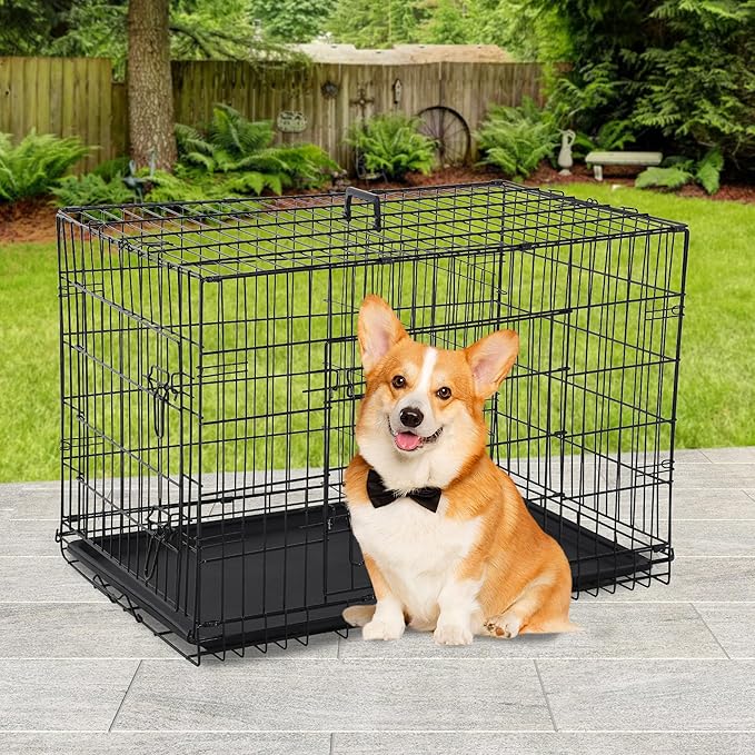 BestPet | Dog Crate | 30" | Black | Foldable Metal Kennel with Double Doors, Secure Slide-Bolt Latches, Leakproof Tray | Portable Dog Cage for Small Breeds | for Travel, Indoor & Outdoor Use