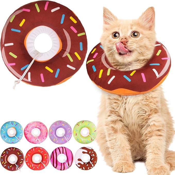 Cat Cone Collar Soft, Cute Cat Donut Collar After Surgery, Adjustable Kitten Recovery Cones to Stop Licking, Lightweight Neck Elizabethan Collars for Cats Kittens (Brown, Small)