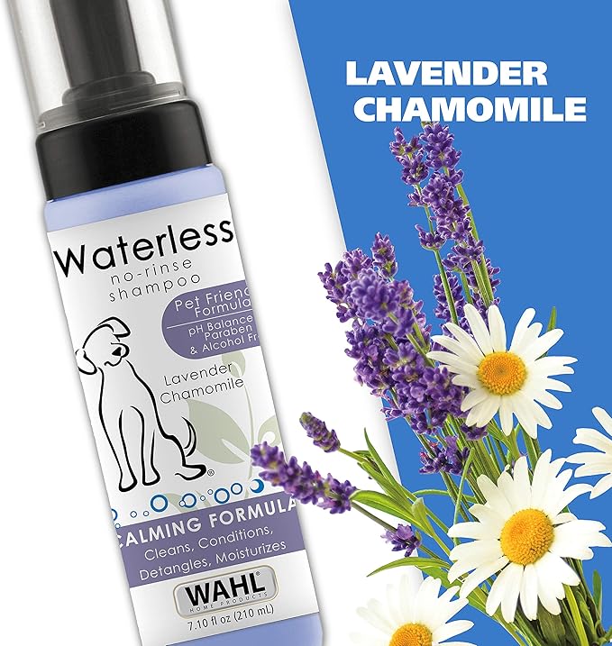 Wahl USA Pet Friendly Waterless No Rinse Shampoo for Animals – Lavender & Chamomile Scented - Cleaning,Conditioning,Detangling,& Moisturizing Shampoo for Dogs – 7.1 Oz - Model 820014A,(Pack of 2)