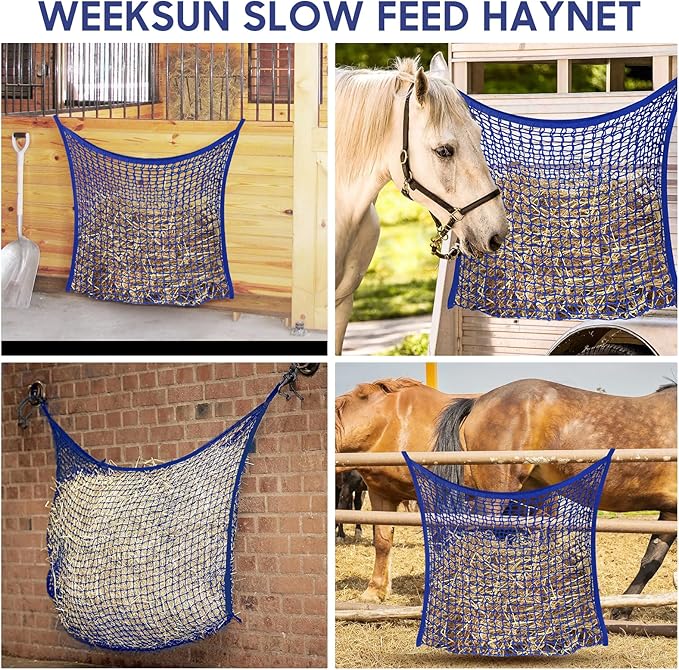2 PCS Slow Feed Hay Net, Hay Bags for Horses with Large Capacity, Horse Feed Bag Easy to Hang, Hay Nets for Horses for Horse Feeder Full Day Feeding Horses Goat Stall Trailer (31.5" x 35.1")