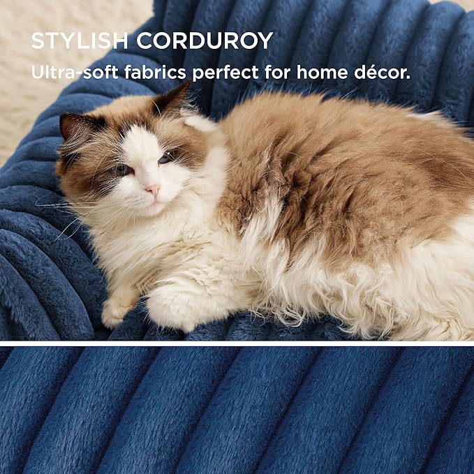 Bedsure Cute Cat Couch for Pets - Fluffy Small Dog Sofa with Premium Soft Corduroy Fleece, Pet Sofa with Removable Washable Cover, Supportive Dog Couch Bed for Small Medium Dogs, 30inch, Night Blue
