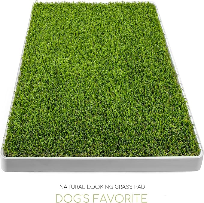 Dog Grass Pad with Tray, Dog Litter Box, Porch Potty for Puppy Pee Training, Indoor Portable Fake Grass Pee Pad System, Artificial Grass + Pee Pad Holder