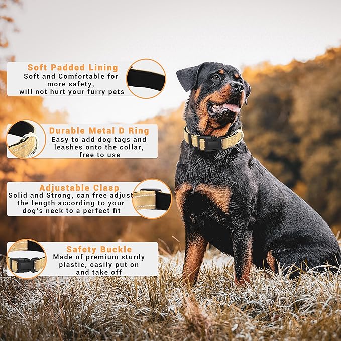 2 Pack Reflective Dog Collar with Safety Locking Buckle, Adjustable Soft Breathable Comfortable Nylon Pet Collar for Small, Medium and Large Dogs, Brown, L