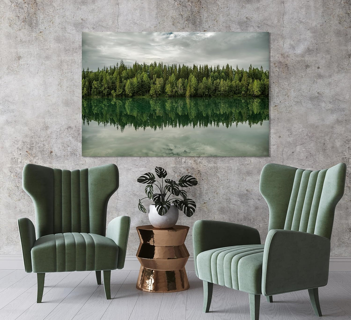 Nature Wall Art Prints - Ocean Forest Mountain Lake Canvas Landscapes - Small to Extra Large Living Room Bedroom Kitchen Bathroom Décor (Forest Reflection, 28L" x 41W")