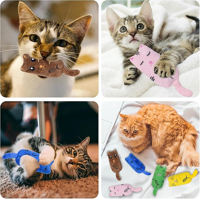 Catnip Toys for Indoor Cats, 5 Pack Cat Toys for Cats, Fluffy Catnip Toys for Chewing Playing, Interactive Kitten Toys, Catnip Filled Kitty Chew Teething Toys, Cat Chew Toys (Smile,5 Pack)