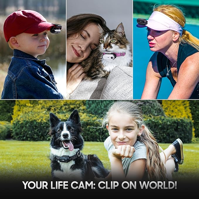 4K UHD Dog& Cat Pet Camera Collar, Video Recorder with Phone App View, Outdoor & Indoor POV Action Cam for Small and Medium-Size Dogs(White - Black Nylon Collar - M, 128g)
