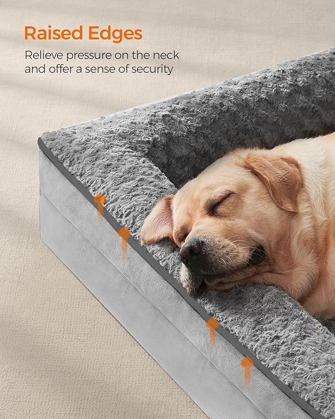 Feandrea Orthopaedic Dog Bed for Large Dogs, Waterproof Dog Sofa Bed with Removable Washable Cover, 42 x 32 x 7 Inches, Dove Gray UPGW253G01