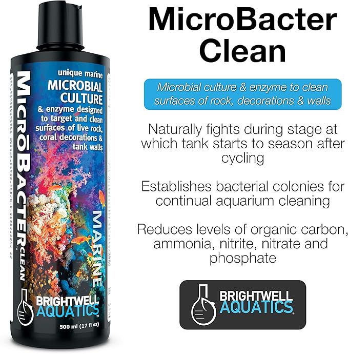 Brightwell Aquatics MicroBacter Clean - Microbial Culture & Enzyme Blend Fish Tank Cleaner - Cleans Live Rock Surfaces for Saltwater Fish Habitats - Aquarium Water Treatments, 5.28 GAL