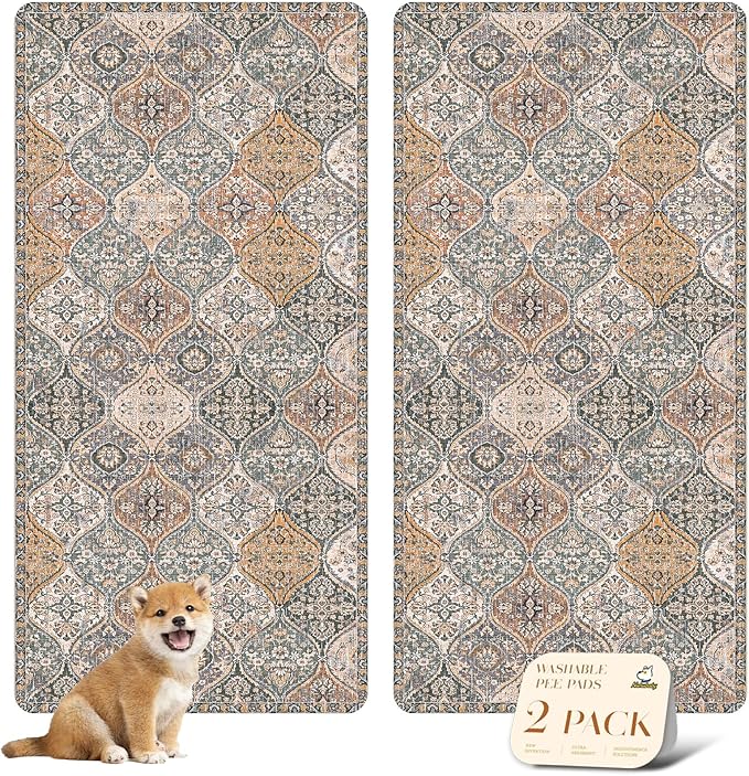 nunubaby Washable Pee Pads for Dogs, Stylish, Non-Slip and Leak-Proof Pee Pads. Reusable Potty Pads for Dogs for Crates and Floors.(Brown/Multi, 36" x72")