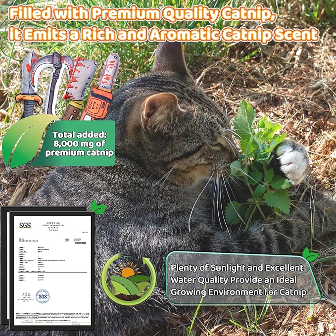 Cat Toys [8000mg Premium Catnip] Cartoon Colorful Style Horror Funny Knife Catnip Cat Toys Durable Rattle Sound Toy for All Cat Breeds Indoor Interactive Kitten Toys Get Bored Cats Active 4 PCS