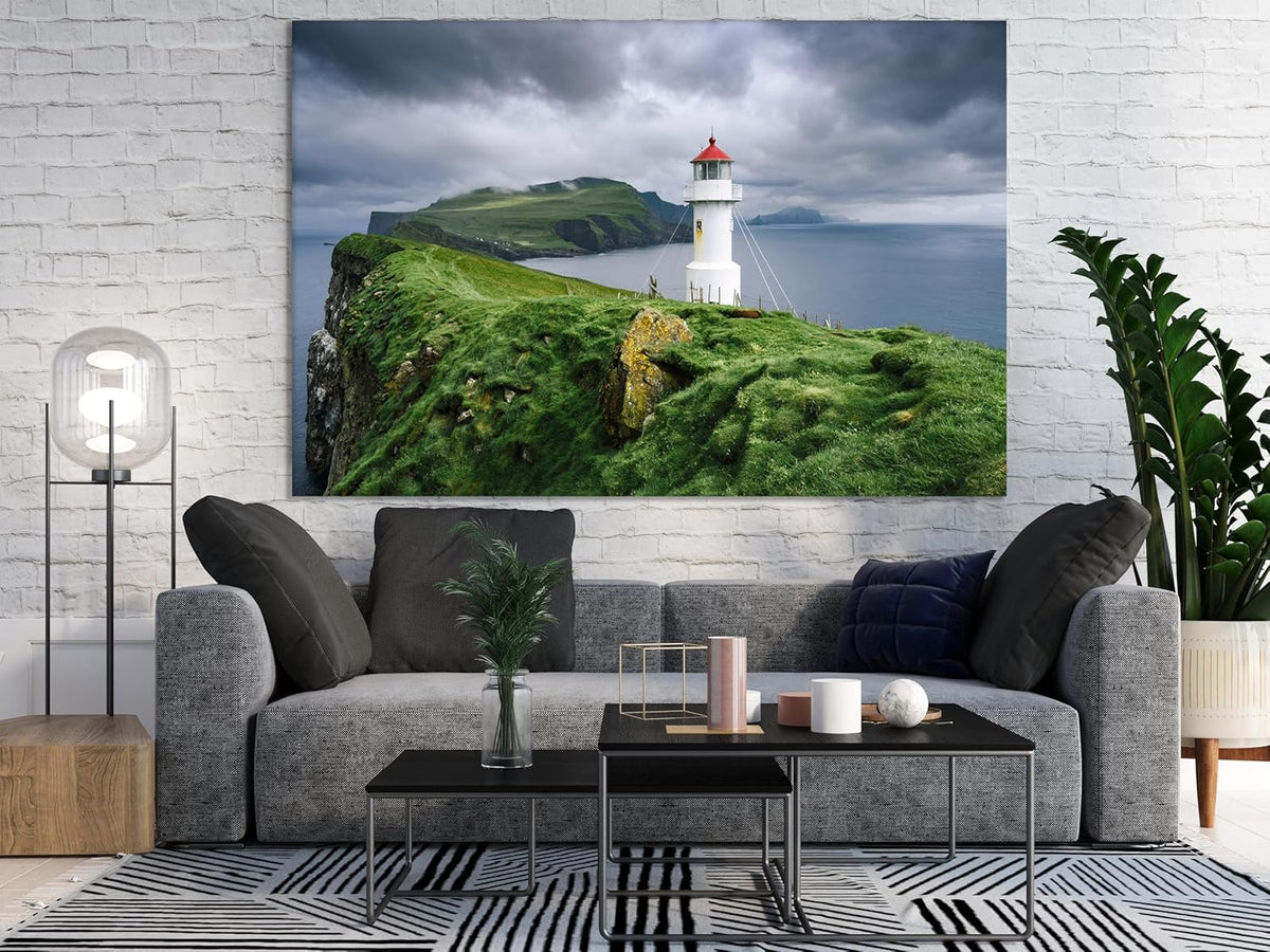 Nature Wall Art Prints - Ocean Forest Mountain Lake Canvas Landscapes - Small to Extra Large Living Room Bedroom Kitchen Bathroom Décor (Stormy Sky Lighthouse, 31L" x 47W")