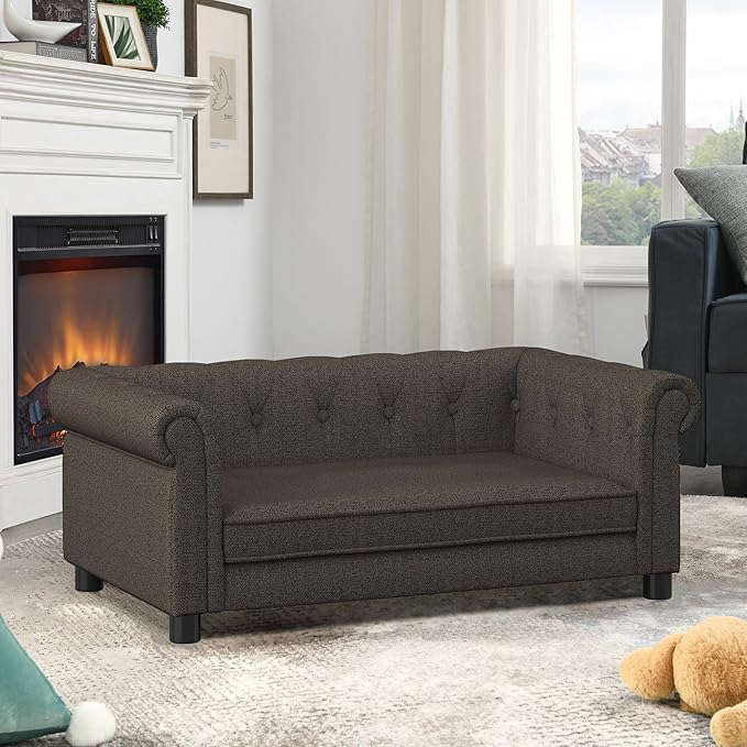 Dog Sofa Couch for Medium to Large Dogs, Memory Foam Pet Sofa Couch with Washable Fabric, Durable Elevated Dog Bed with Legs, Removable Cushion for Medium and Large Dogs, Dark Brown