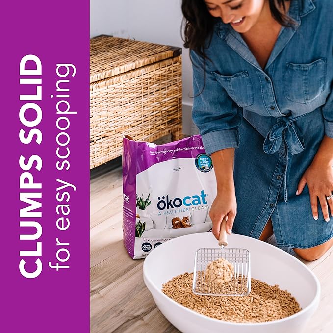 ökocat Less Mess Low Tracking Wood Clumping Cat Litter Mini- Pellets, Unscented, 21.5 pounds - Natural Ingredients, Stops Odor, Clumps Solid, 99% Dust Free, Great for Long-Hair Breeds