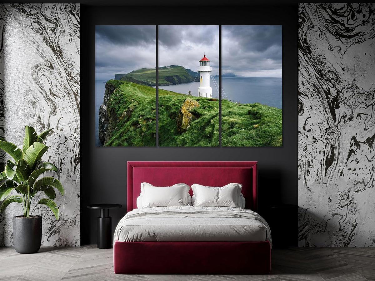 Nature Wall Art Prints - Ocean Forest Mountain Lake Canvas Landscapes - Small to Extra Large Living Room Bedroom Kitchen Bathroom Décor (Stormy Sky Lighthouse, 16L" x 24W")