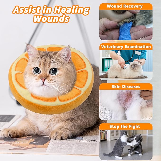 Soft Cat Cone Collar, Cute Cat Recovery Collar Suitable for Small, Medium, Large Cats,Elizabethan Neck Collar for Cats After Surgery (Orange, Small)