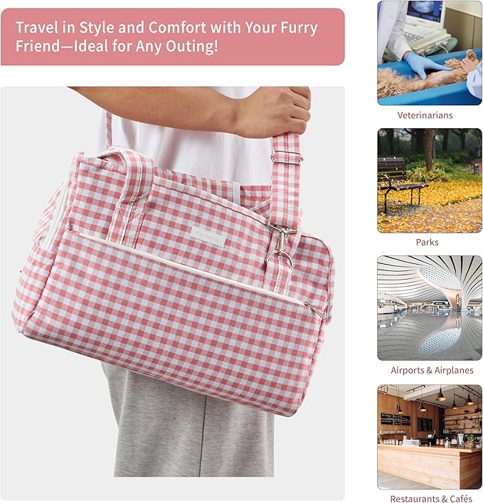 Machamie's Luxury Pet Carrier - Mesh Windows, Soft Cat & Small Dog Carrier, Fashionable Cat & Dog Purse, 15 lb Max