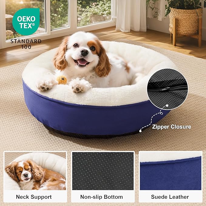 Love's cabin Round Donut Cat and Dog Cushion Bed, 25in Pet Bed for Small or Medium Dogs, Anti-Slip & Water-Resistant Bottom, Soft Durable Fabric Pet Beds, Washable Calming Cat & Dog Bed Navy