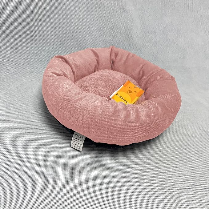 Pet Furniture, Round Pet Donut Dog Beds and Cat Bed Anti Slip, Cute Removable Velvet Cover & Machine Washable for Your Cute Dogs and Cats - Pink