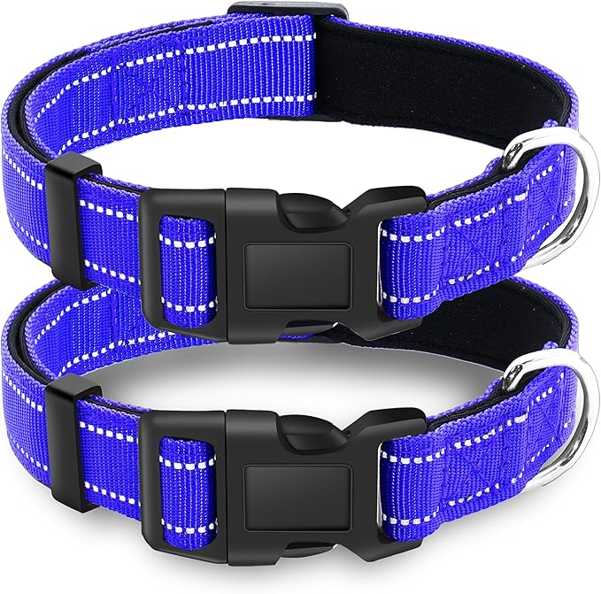 2 Pack Reflective Dog Collar with Safety Locking Buckle, Adjustable Soft Breathable Comfortable Nylon Pet Collar for Small, Medium and Large Dogs, Navyblue, L