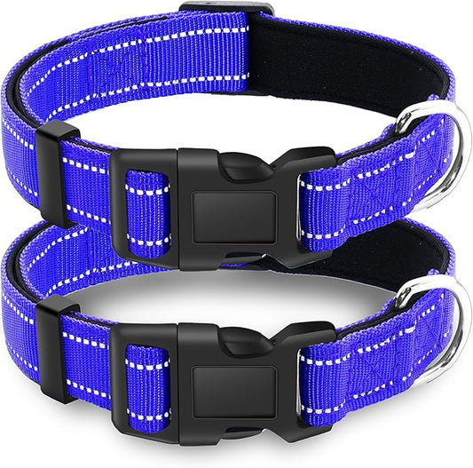 2 Pack Reflective Dog Collar with Safety Locking Buckle, Adjustable Soft Breathable Comfortable Nylon Pet Collar for Small, Medium and Large Dogs, Navyblue, S