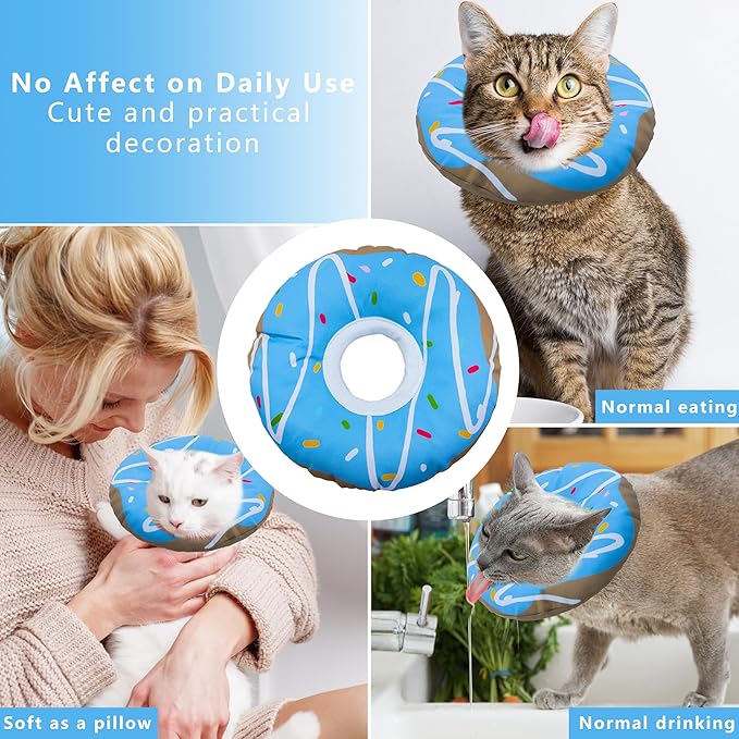 Cat Cone Collar Soft, Adjustable Cat Recovery Collar Kitten Cones to Stop Licking, Cute Donut E Collar After Surgery, Cats Neck Pillow Elizabethan Cones of Shame (Waterproof Blue, Medium)