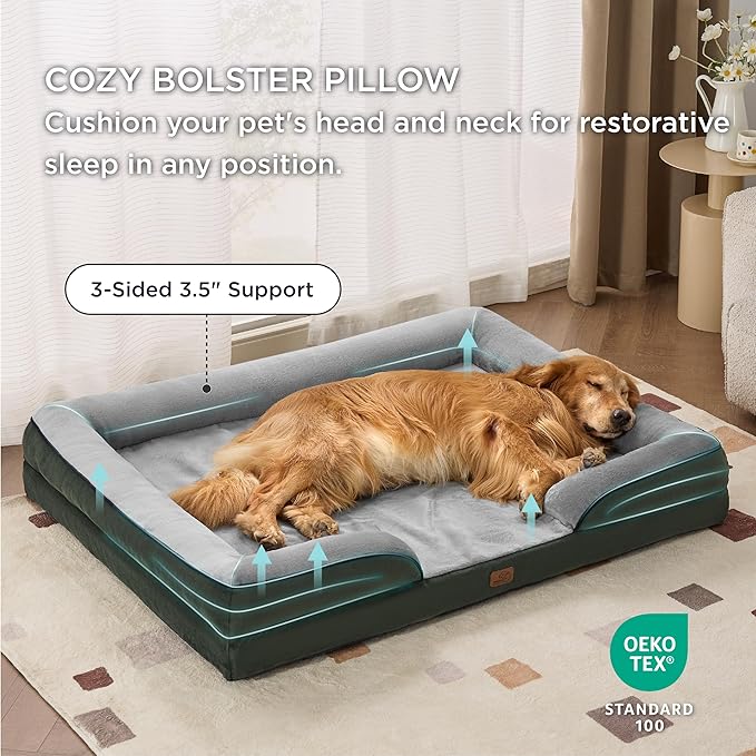 Bedsure XXL Orthopedic Dog Bed for Extra Large Dogs - Waterproof Giant Dog Cat Bed, Comfort Dogs Couch Sofa with Washable Removable Cover, Pet Bed with Nonskid Bottom, Boreal Canopy Green, 52"