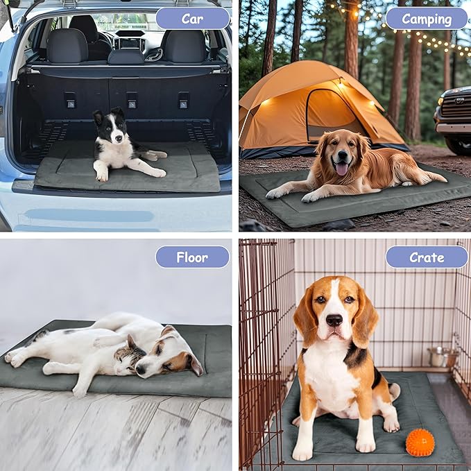 Kritter Planet Waterproof Foldable Dog Bed Pad for Camping & Travel, Portable Roll-Up Dog Bed Car Seat Pet Cushion Mat with Handles for Small & Medium Dogs, Indoor & Outdoor Use