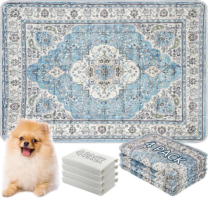 Washable Thickened Pee Pads for Dogs, 4 Pack (18"x24") Upgrade Reusable Puppy Pads with Non-Slip Rug, Super Absorbent Leakproof Puppy Training & Whelping Pads for Dogs, Doggie