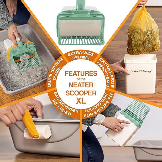 Neater Pet Brands Neater Scooper XL Cat Litter Scoop, 15 Refill Bags – Extra-Large Capacity Mess-Free Cat Litter Scooper with Bag for Large & Multiple Cats, Spill-Proof Litter Box Scooper with Holder